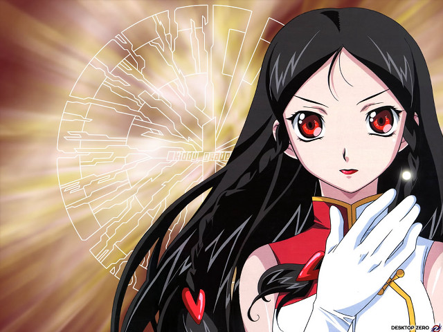 Woman black hair red eyes free wallpaper for desktop - medium preview image