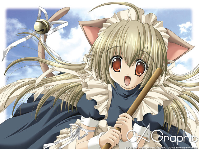 Anime cat ears broom blue free wallpaper for desktop - medium preview image