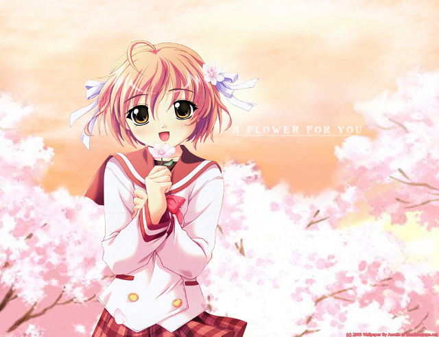 Pink dress girl tree flower free wallpaper for desktop - medium preview image