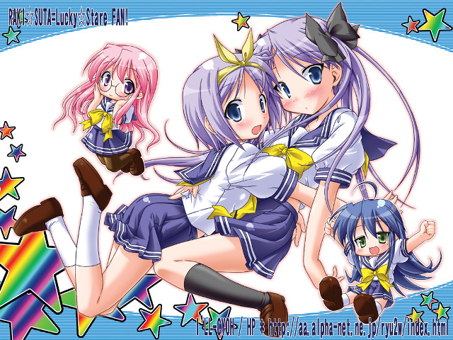 Anime girls stars rainbow hair free wallpaper for desktop - medium preview image