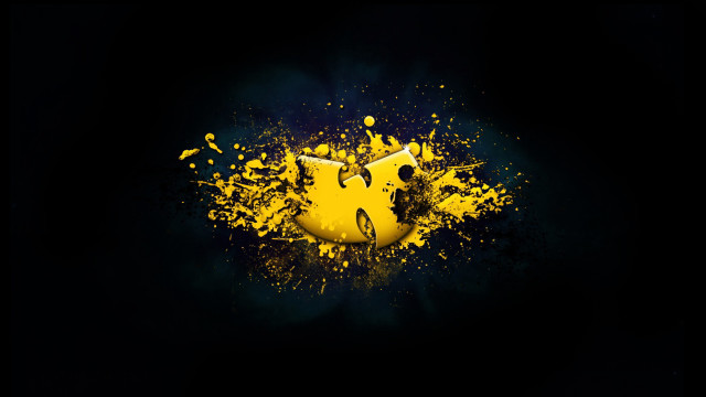Batman symbol dark yellow splatters free wallpaper for desktop - medium preview image