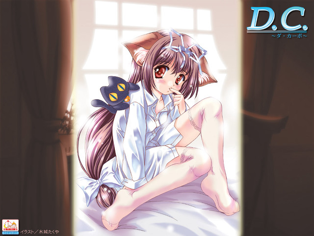 Girl cat ears bed sitting free wallpaper for desktop - medium preview image