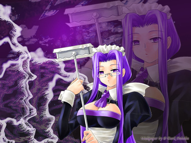Purple haired maid glasses broom free wallpaper for desktop - medium preview image