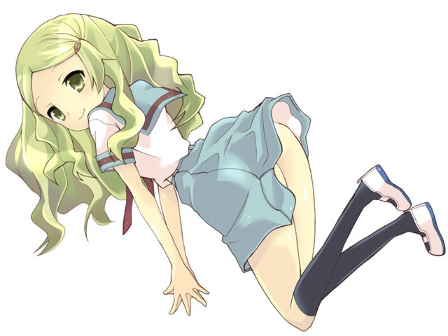 Girl blue dress green hair free wallpaper for desktop - medium preview image