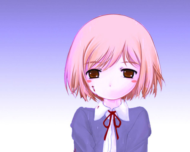 Cartoon girl blood blush ribbon free wallpaper for desktop - medium preview image