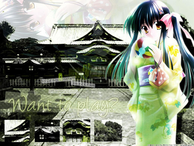 Woman green dress flower japanese free wallpaper for desktop - medium preview image