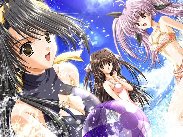 Anime girls beach bikinis fish free wallpaper for desktop - medium preview image