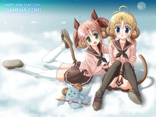 Anime girls cloud cat dog free wallpaper for desktop - medium preview image