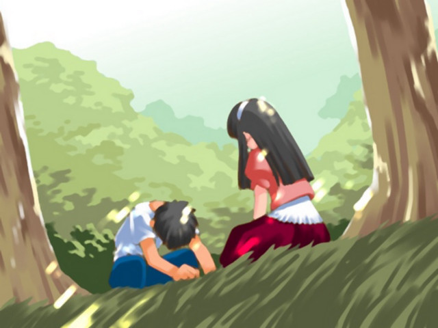 Couple sitting in nature with free wallpaper for desktop - medium preview image