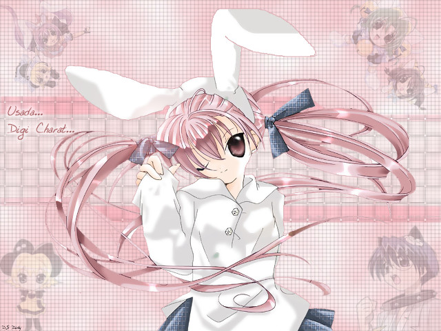 Pink haired girl rabbit ears free wallpaper for desktop - medium preview image