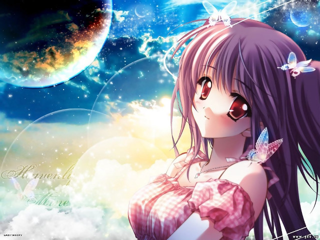 Girl butterfly clouds night moon free wallpaper for desktop - medium preview image