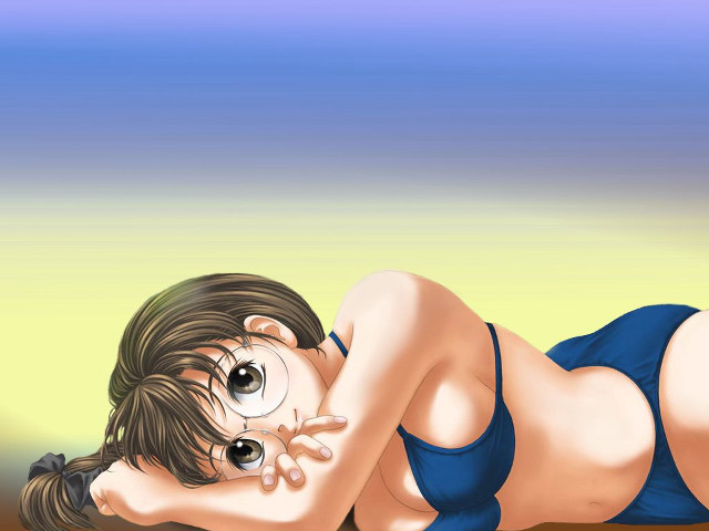 Cartoon girl blue bikini lying free wallpaper for desktop - medium preview image