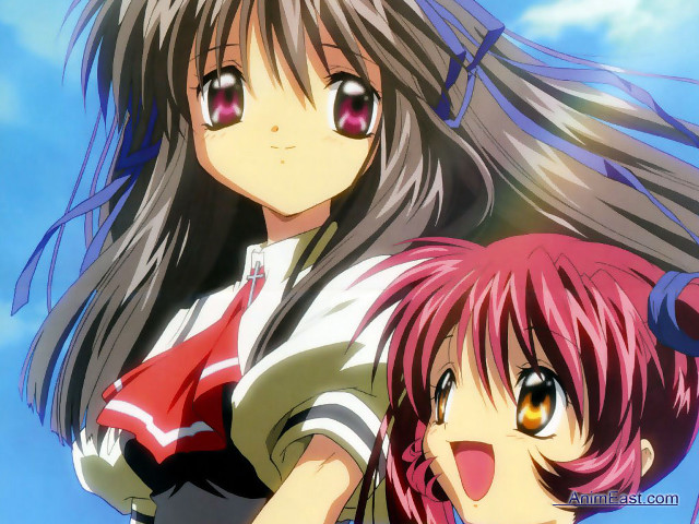 Anime girls blue sky long #2 free wallpaper for desktop - medium preview image