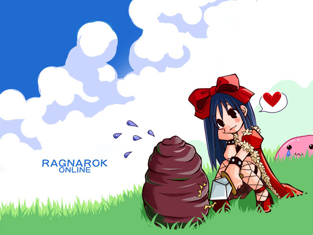 Cartoon girl blue hair heart free wallpaper for desktop - medium preview image