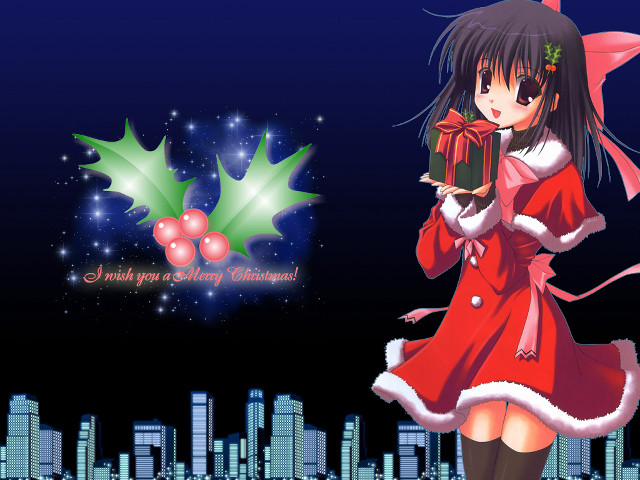 Girl red dress present cityscape free wallpaper for desktop - medium preview image