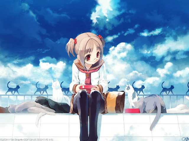 Girl ledge cats sky anime free wallpaper for desktop - medium preview image