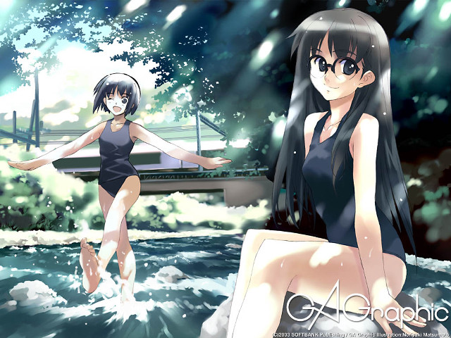 Girl water splashing manga nature free wallpaper for desktop - medium preview image