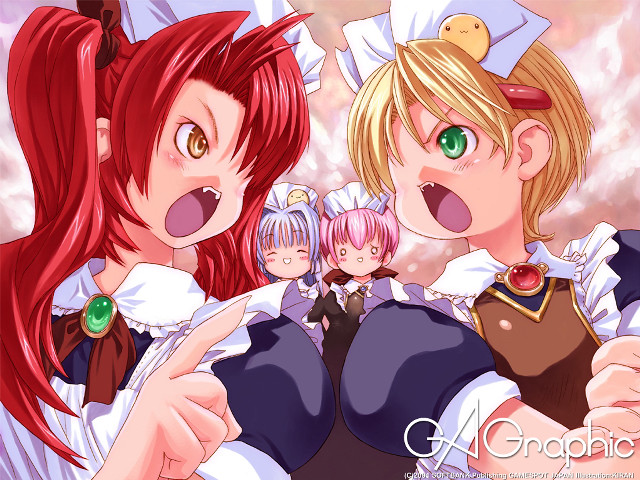 Anime girls red hair green free wallpaper for desktop - medium preview image