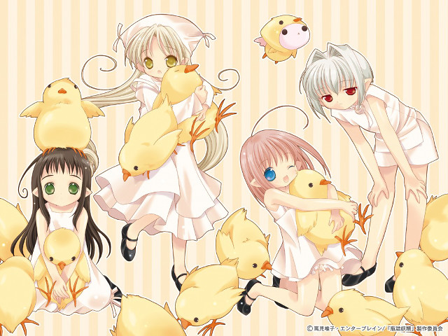 Girls yellow chicks white dress free wallpaper for desktop - medium preview image