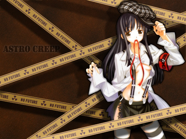 Girl hat blackhair caution tape free wallpaper for desktop - medium preview image