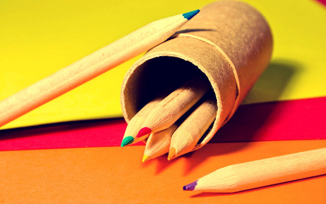 Pencils table colorful surface yellow free wallpaper for desktop - medium preview image