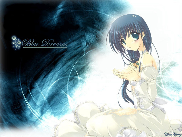 Woman white dress bed blue free wallpaper for desktop - medium preview image