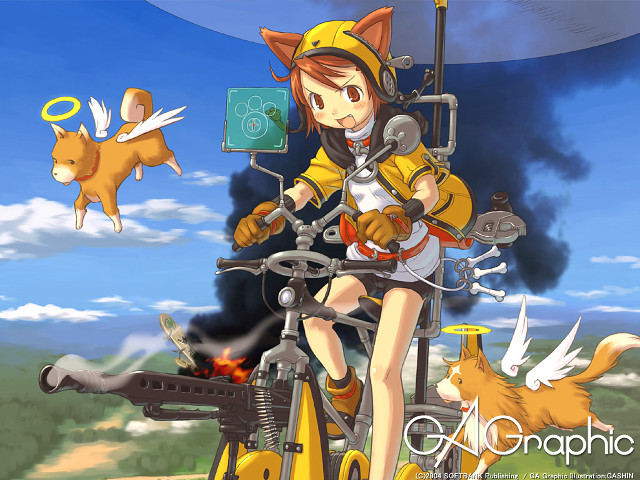 Girl bike cat dog animal free wallpaper for desktop - medium preview image