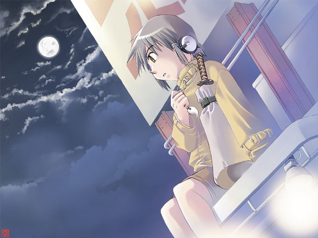 Girl sitting ledge moonlight headphones free wallpaper for desktop - medium preview image