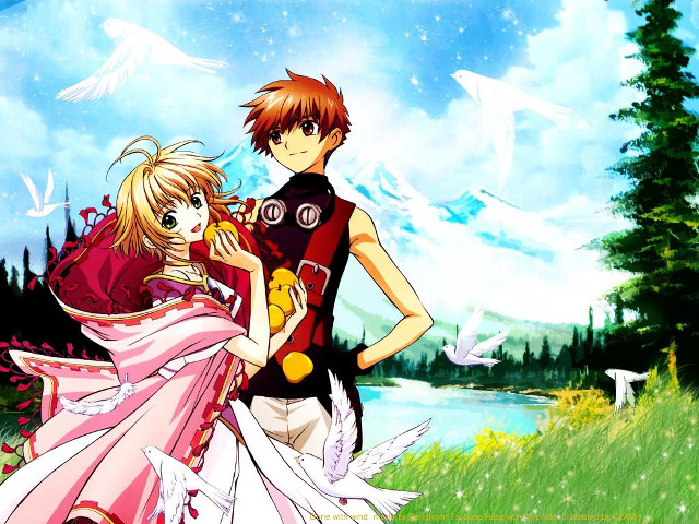 Anime couple field birds animals free wallpaper for desktop - medium preview image