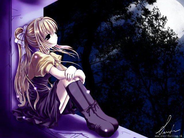 Gothic anime girl moon forest free wallpaper for desktop - medium preview image