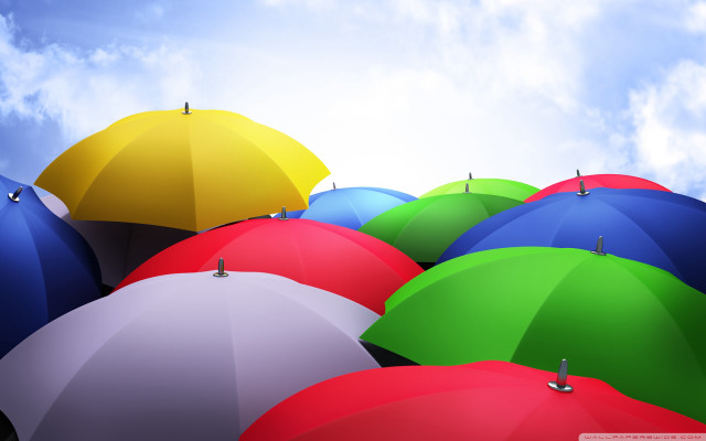 Colorful umbrellas grass blue sky free wallpaper for desktop - medium preview image