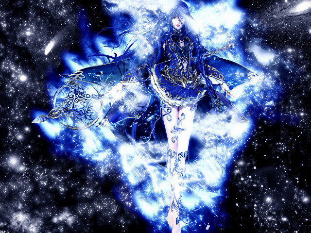 Woman blue dress flying fish free wallpaper for desktop - medium preview image