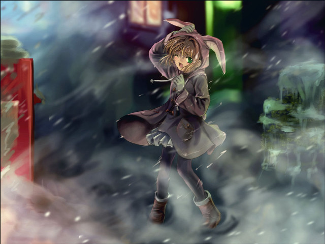Girl coat boots snowy city free wallpaper for desktop - medium preview image