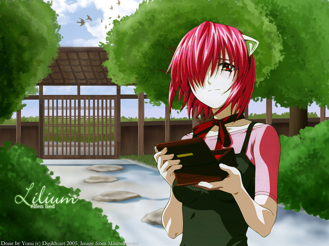 Red haired girl tablet park free wallpaper for desktop - medium preview image