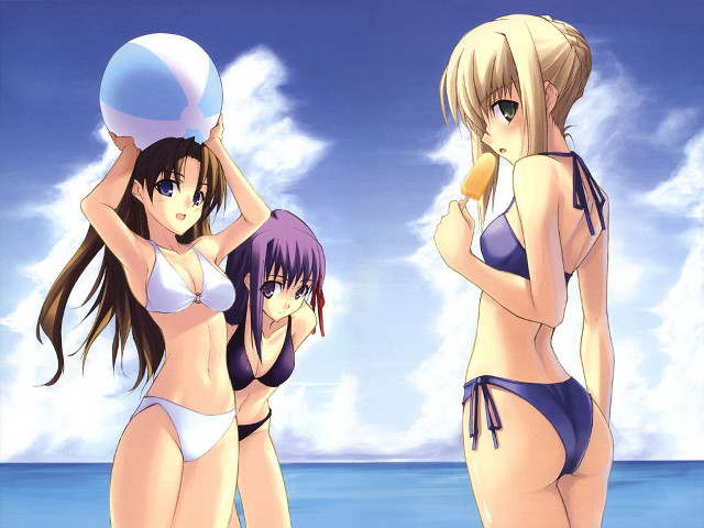 Beach bikinis 3girls saber sky free wallpaper for desktop - medium preview image