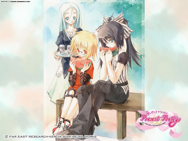 Anime girls bench cat dog free wallpaper for desktop - medium preview image