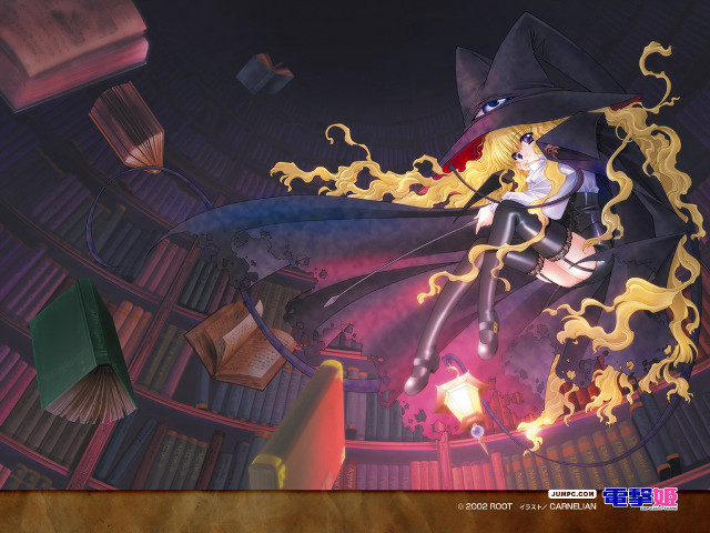 Witch flying broom hat library free wallpaper for desktop - medium preview image