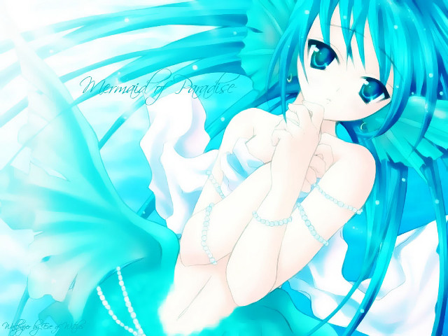 Blue haired anime girl wings free wallpaper for desktop - medium preview image