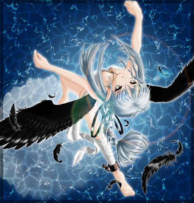 White hair black wings woman free wallpaper for tablet - medium preview image
