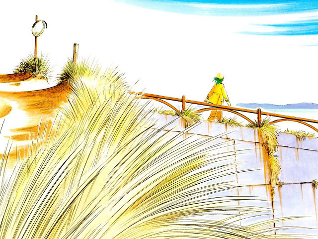 Person bench bridge water clock free wallpaper for desktop - medium preview image