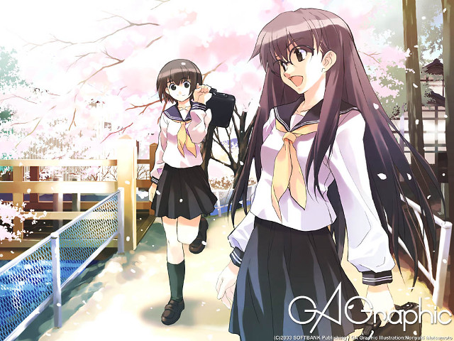 Snowy path 2girls park cherryblossoms free wallpaper for desktop - medium preview image