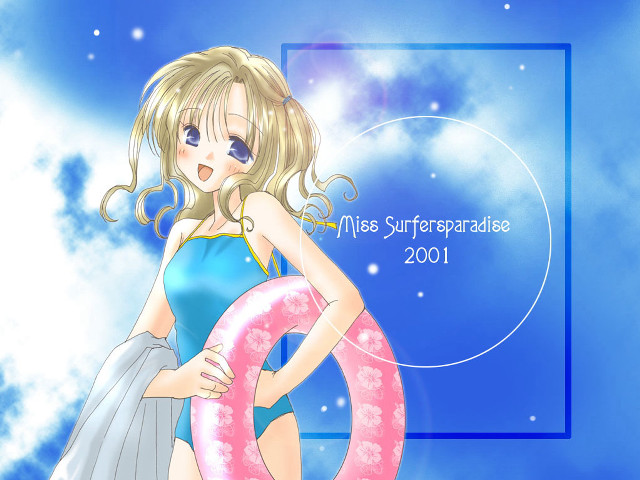 Girl swimsuit pink ring blue free wallpaper for desktop - medium preview image