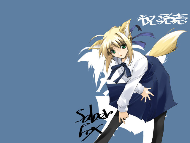 Blonde anime fox ears saber free wallpaper for desktop - medium preview image