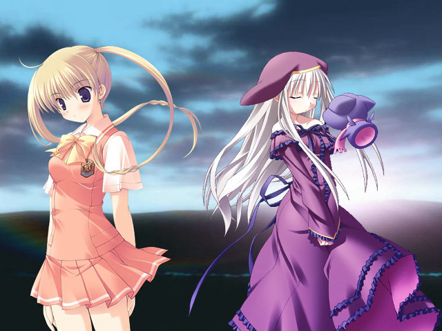 Anime girls field night rainbow free wallpaper for desktop - medium preview image