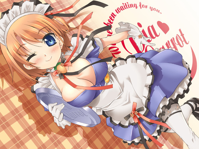 Maid bow heart bed blue free wallpaper for desktop - medium preview image