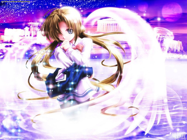 Anime girl cityscape hologram blue free wallpaper for desktop - medium preview image