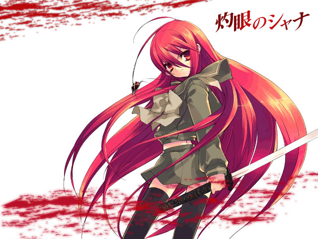 Pink haired girl blood sword free wallpaper for desktop - medium preview image