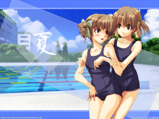 Anime girls blue sky pool free wallpaper for desktop - medium preview image