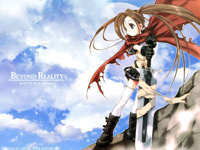 Woman longhair sword rock clouds free wallpaper for desktop - medium preview image