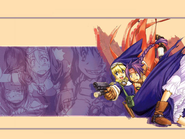 Anime gun characters purple background free wallpaper for desktop - medium preview image